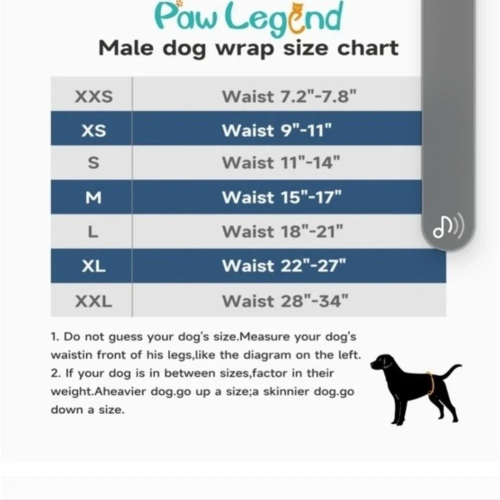 New Paw Legend Male Belly Bands with Velcro Closure Size Large